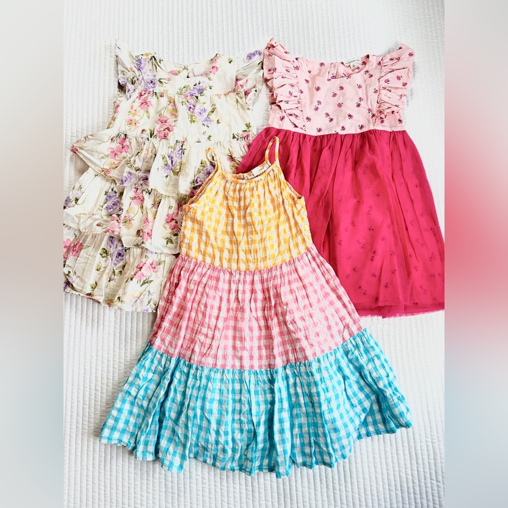 Bundle/Lot 3 Girls Sleeveless Summer Dresses Ruffle Tiered Tucker Tate Gap SZ 5